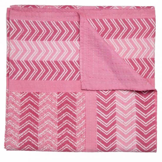 Chevron Hand Stitched Quilt - Pink
